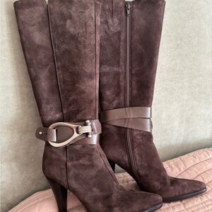 ANTONIO MELANI Chocolate Suede Heeled Boots